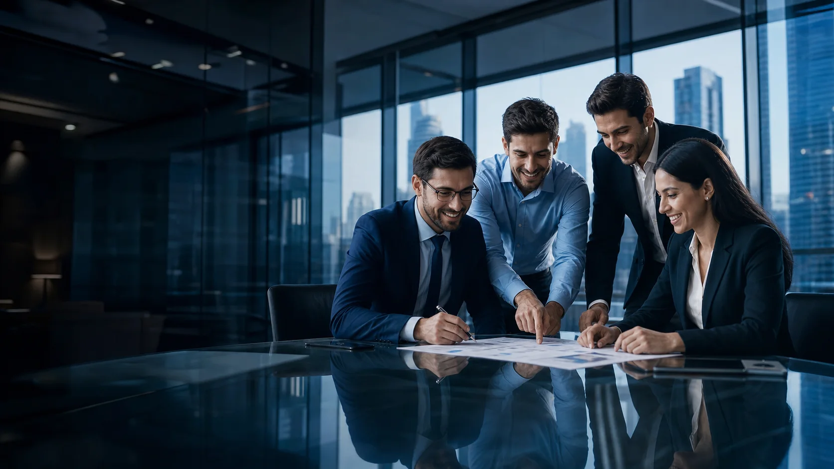 Equipe reunida para estruturar a gestão da empresa